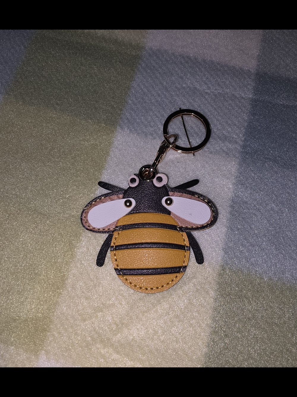 Cute Bee Bag Charm Keychain - Yellow & Black Faux Leather